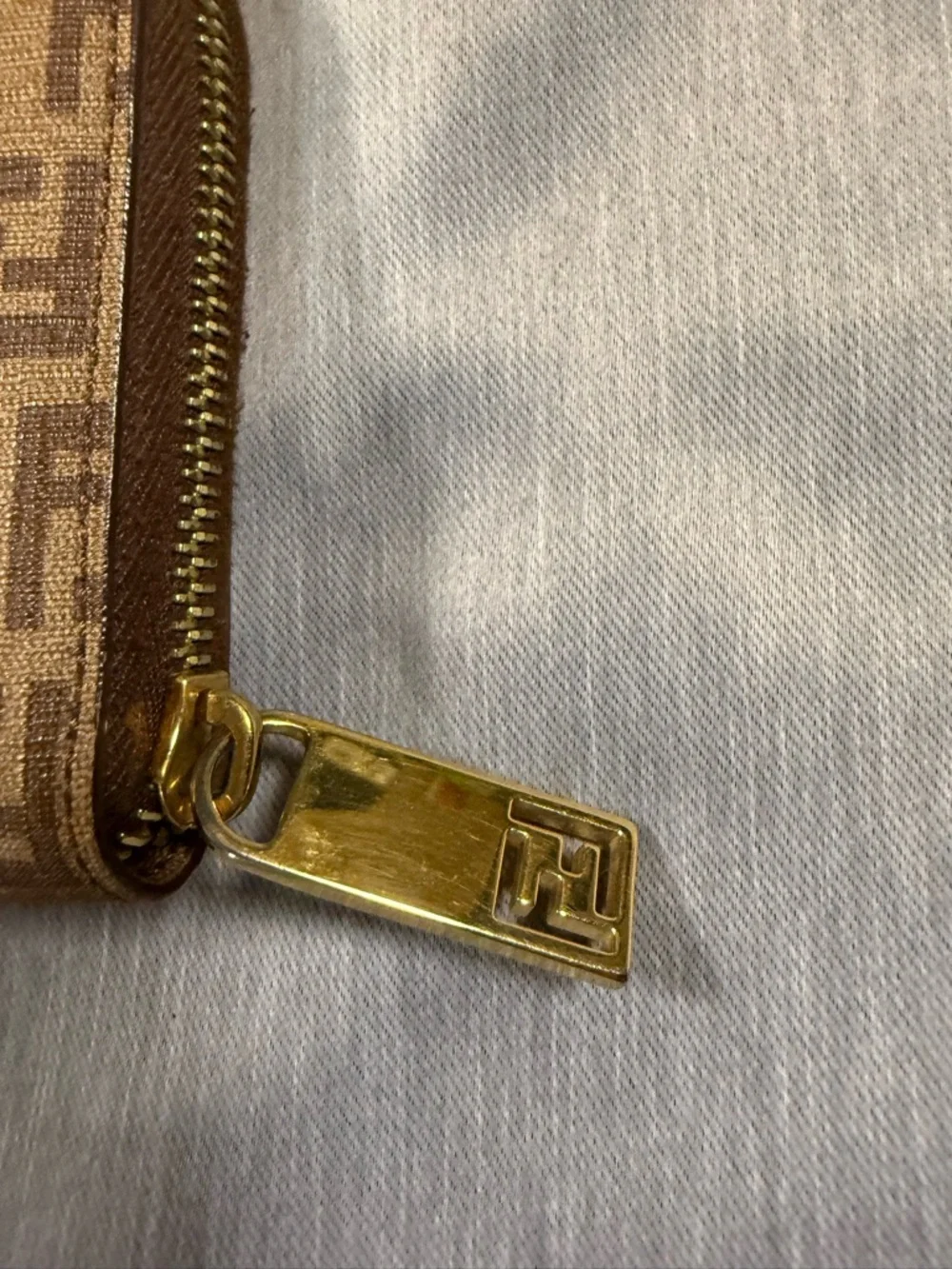 Fendi Brown Monogram Zip Wallet with Gold-Tone Logo Pull - Picture 3 of 6